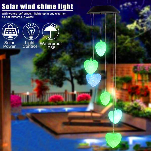 

Intelligent Light Control Love lamp Style Wind Chime Corridor Decoration Pendant Solar Panel Black Colorful Lights waterproof