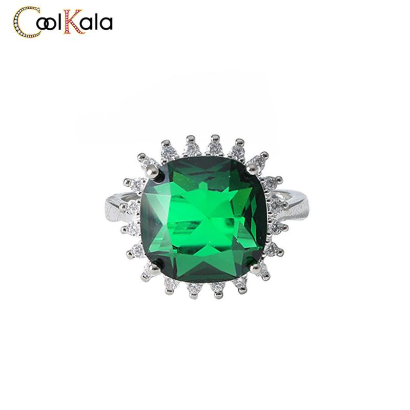 

Coolkala New Fashion Square Green Tourmaline Color Open Ring with Zircon for Women