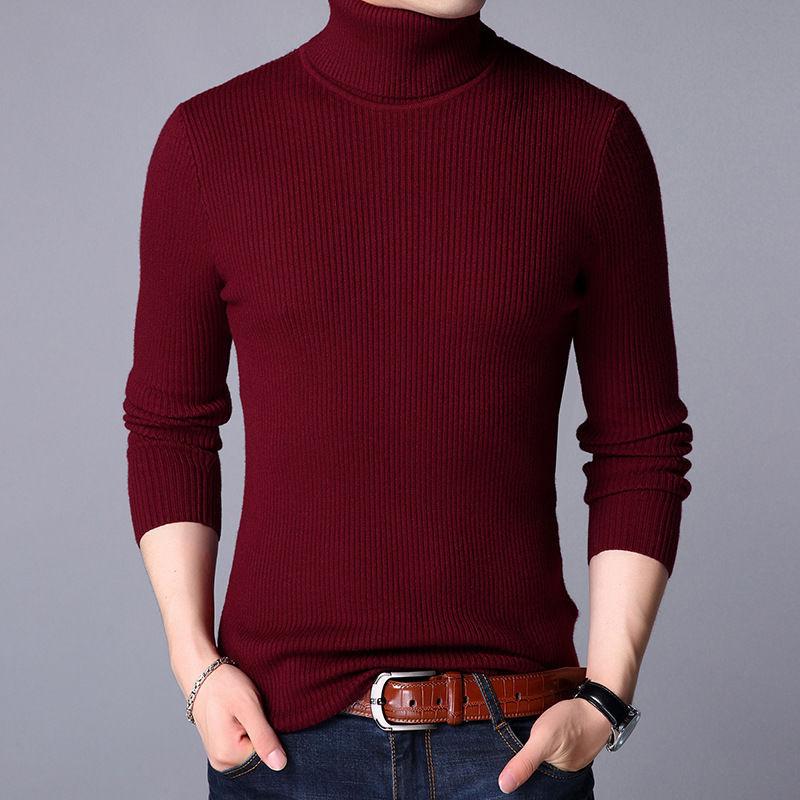 

Autumn Winter Men High Quality Rib Knitting Sweater 2020 New Fashion Thick Warm Pullover Male Casual Solid Slim Jumper Tops, Black