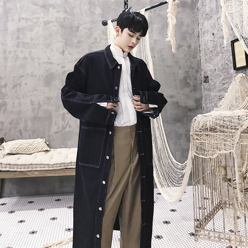 

2021 Autumn Winter New Long Line Collection Denim Popular Jacket Single-man Wash Liner Breasted M6C3, 01