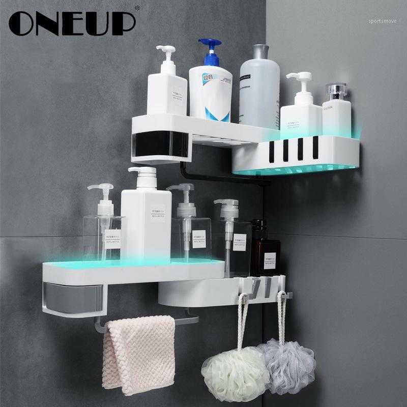 

ONEUP Creative Bathroom Storage Rack Home Corner Shower Shelf Seamless Rotating Tripod Multifunction Bathroom Accessories1