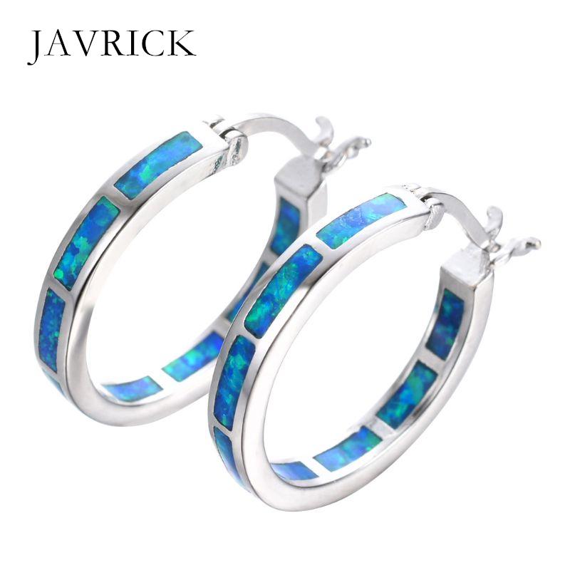 

925 Silver Plated Blue Opal Huggie Hoop Earrings Hypoallergenic for Women