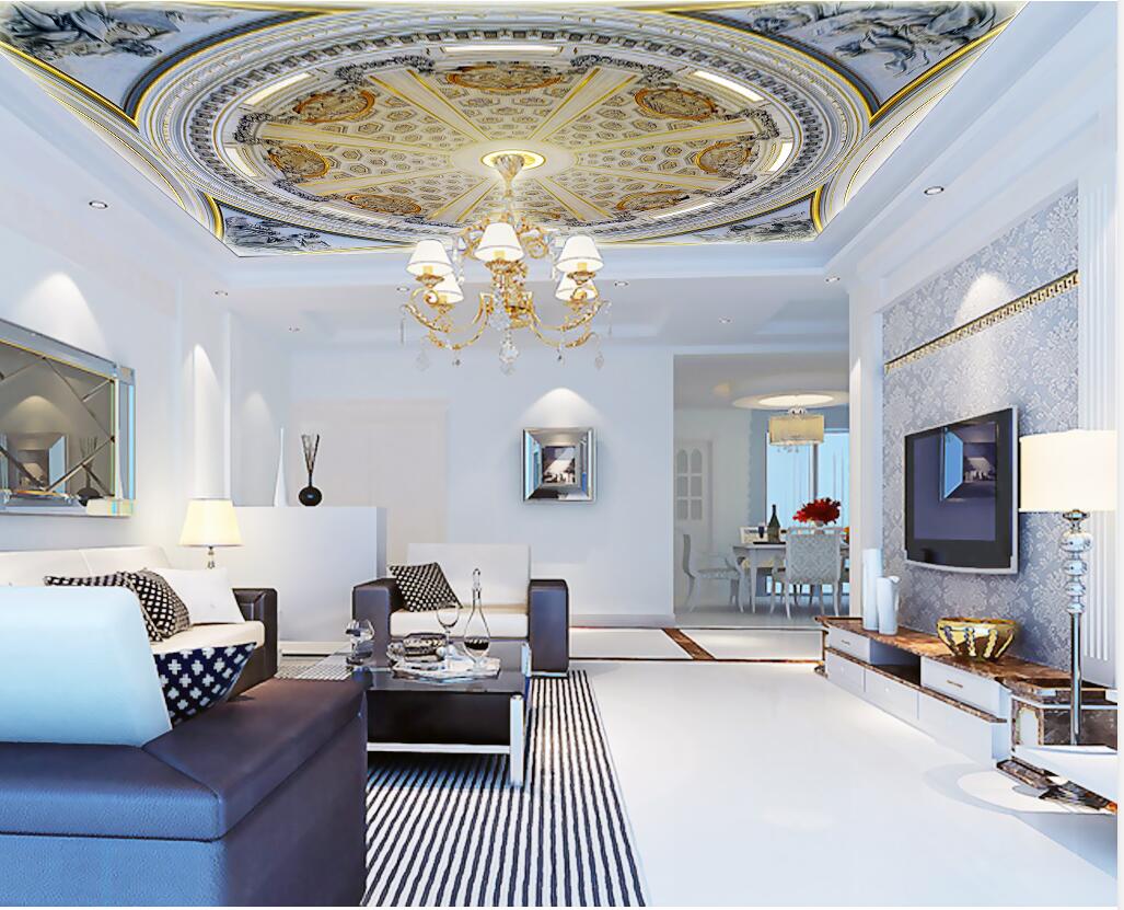 

3d customized wallpaper 3D European style palace relief square ceiling 3d ceiling murals wallpaper, Blue