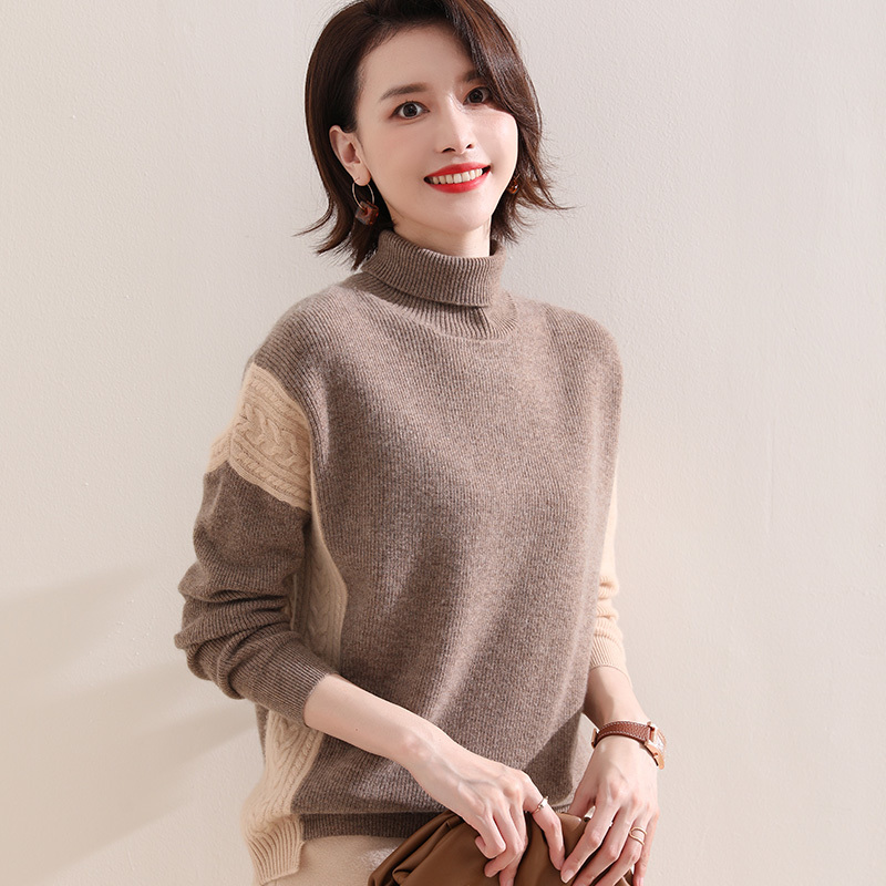 

High grade 100% pure cashmere goat knits women's sweaters winter pullovers warm 2 color longer jumpers, Dark camel