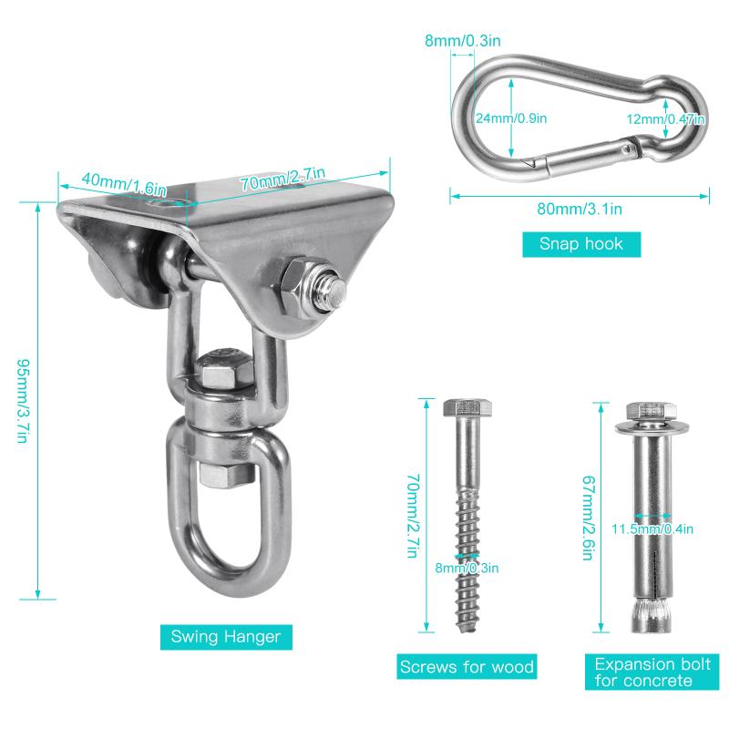 

1 Pack Heavy Duty Swing Hangers Set 360° Swivel Swing Hangers Antirust Stainless Steel Hook for Concrete and Wooden