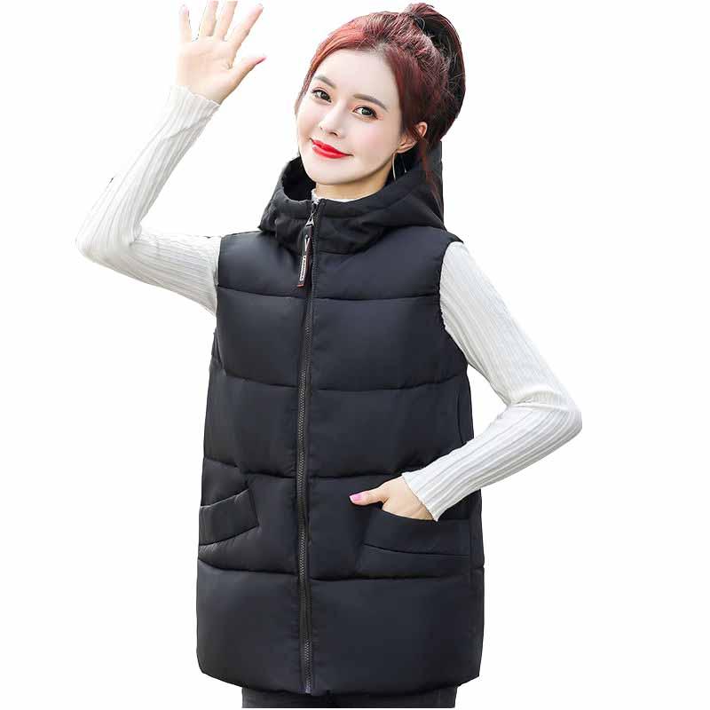 

2020 Oversize Sleeveless Padded Coat Women Autumn Winter Down Cotton Vest Jacket Thicken Hooded Waistcoat Plus Size -6XL KW363, Pink
