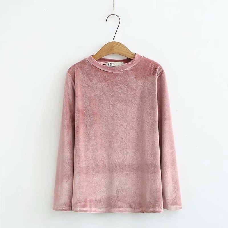 

Velvet Women's Long-sleeved Shirts Big Size Vintage Tops M378, Pink