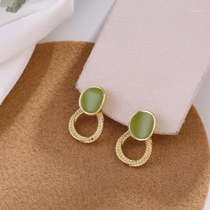 

2020 New Cute Charm Green Enamel Round Geometric Stud Earrings Gold Color Circle Earring Jewelry Women Gift1