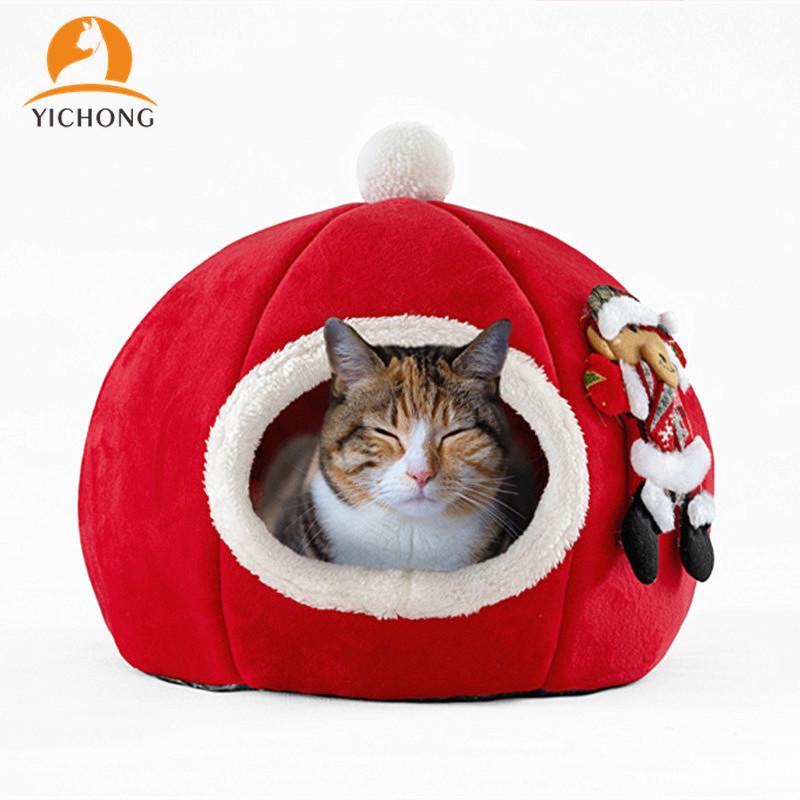 

YICHONG Autumn and Winter Warm Pet Products 3D Sponge Cat Nest Creative Pet Nest Tent Christmas Pumpkin Dog House YC238