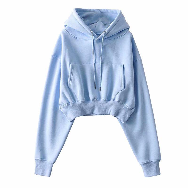 

Autumn and winter women's plus velvet hooded sweater women pure color thick short hoodie sweater, Charcoal