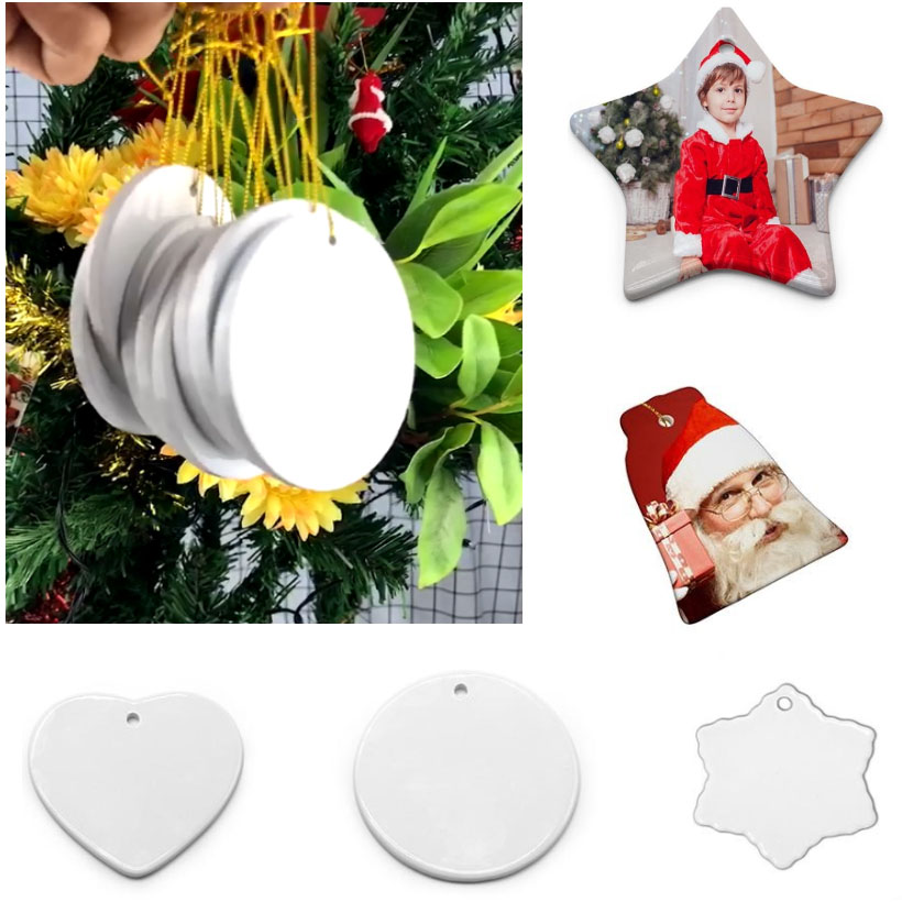 

Sublimation Blank Ceramic Pendant Creative Christmas Ornaments Heat Transfer Printing DIY Ceramics Ornament HH9-3669