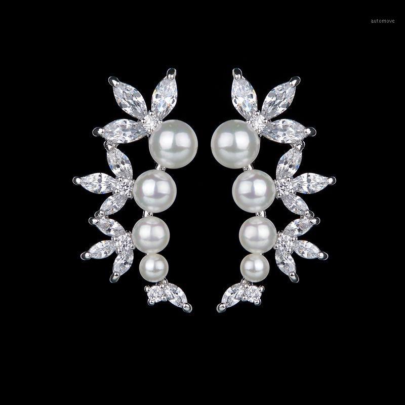 

Lan Fashionable 925 Sterling Silver Jewelry Inlay Pearl Crystal Cubic Zirconia Earrings For Women Free Shipping1