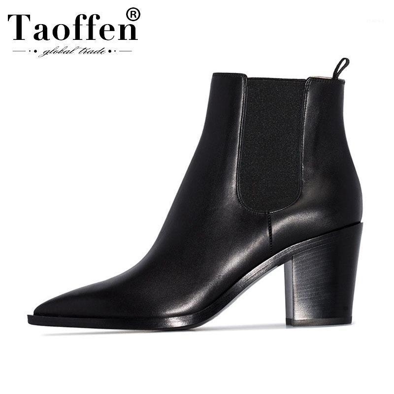 

Taoffen Sexy Lady Genuine Leather Ankle Boots Pointed Toe High Heels Office Shoes Woman Winter Warm Fur Boots Size 32-431, Black