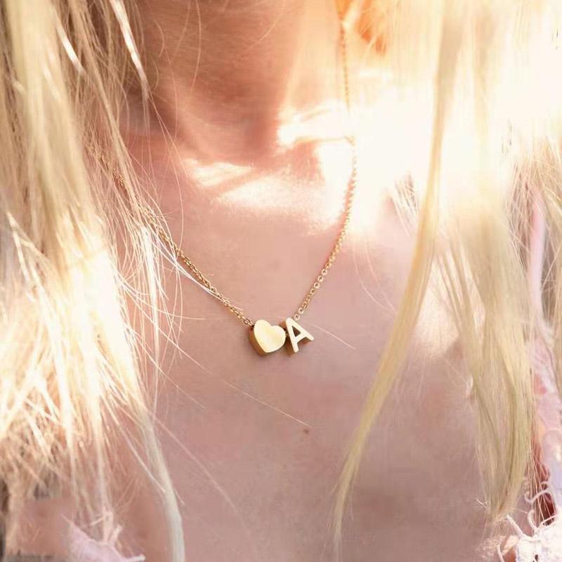 

2020 DIY Fashion Tiny Heart Dainty Initial Necklace Gold Silver Color Letter Name Choker Necklace For Women Pendant Jewelry Gift1