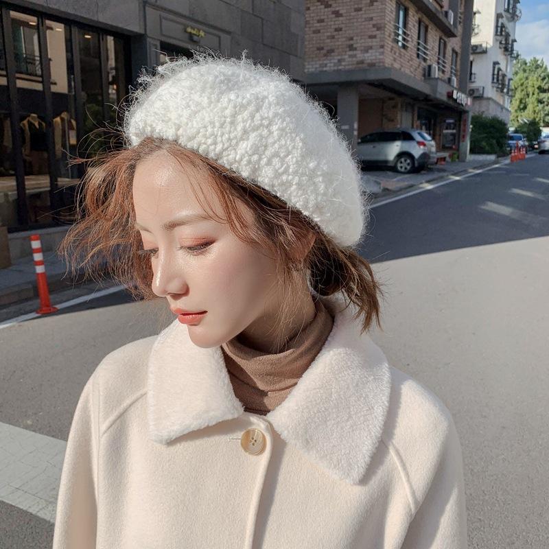 

Web celebrity beret lady retro British winter hair bud hat women hats, White