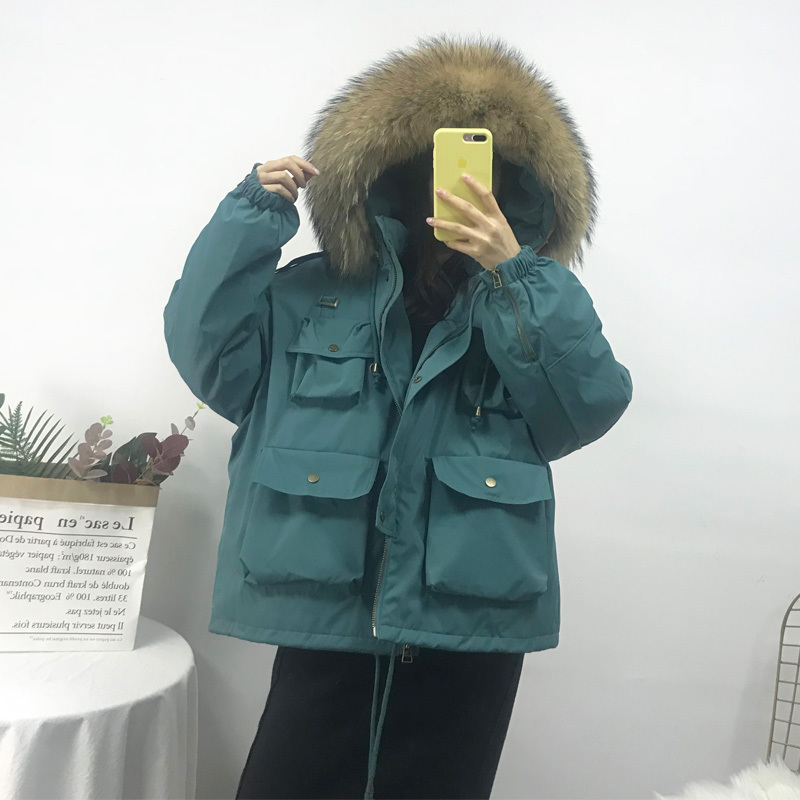 

2021 Great Turtleneck of Royal Skin New Winter White Women' Warm Thick Coat Down Jacket with Cowl Proof Dloose Loose 1F1U, Green.
