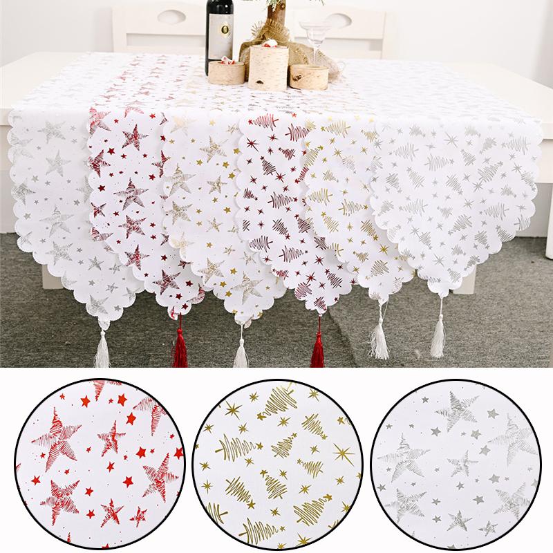 

Merry Christmas Table Runner Bronzing Tassel Tablecloth Xmas Home Decor Caminos De Mesa Modernos Adornos Navidad New Year 2021