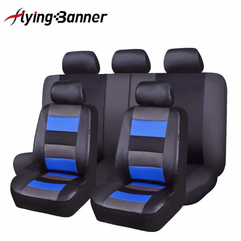 

2020 New flyingBanner Patching Sandwich Cloth Leather Car Seat Cover Universal Fit Most Cars Blue Seat Cover Car Protector1