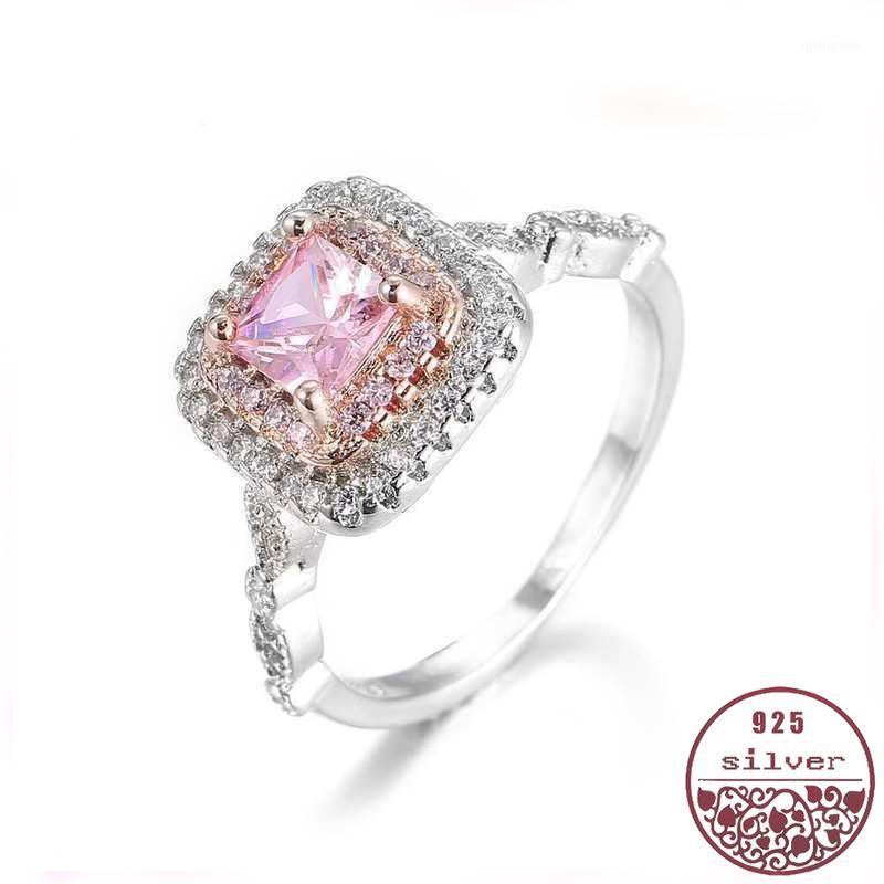 

Pink Austria Crystal Ring Bijoux Femme Fashion 925 Sterling Silver Jewelry Big Square Wedding Rings For Women JZ2011