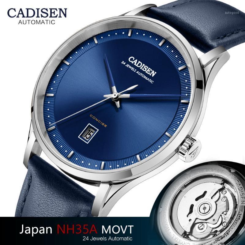 

Wristwatches CADISEN Men Luxury Automatic Mechanical Watches Top Brand Leisure Watch NH35A Movement Clock Genuine Leather Wristwatch Man 814, Cl8143g-blue