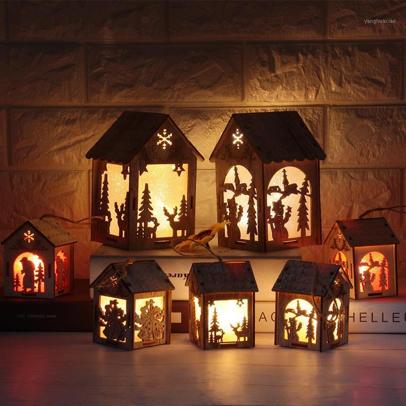

Christmas Tree Decorations Pendant Led Light Wood House For Home Hanging Ornaments Holiday Nice Xmas Gift Wedding Navidad1