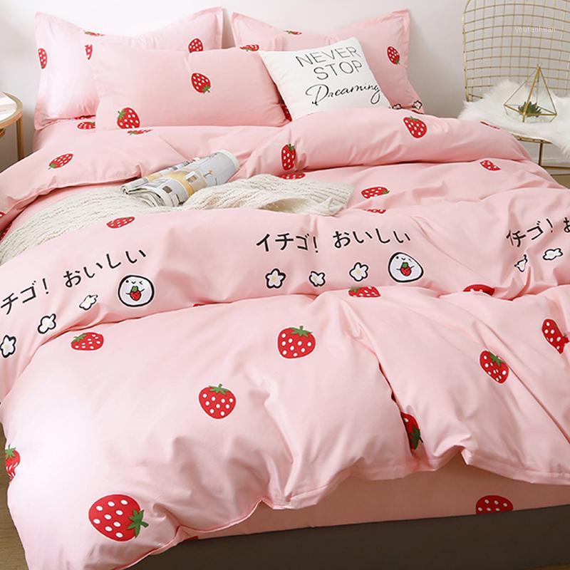 

3/4pcs Simple Pink Bedding Set for Girls Luxury Duvet Cover Polyester Cotton Comforter Sets  King Queen Size Quilt Cover Set1, White