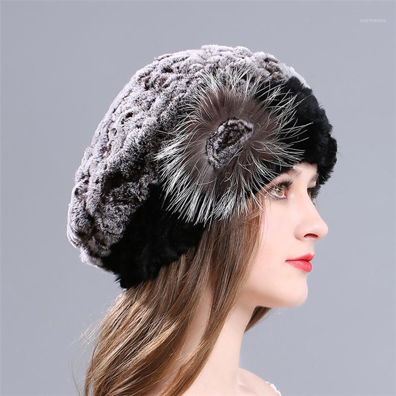 

New Arrival Lady Beret Caps Knitted Warm Real Rex Fur Beanies Hats For Women Thick Winter Rex Real Fur Cap1