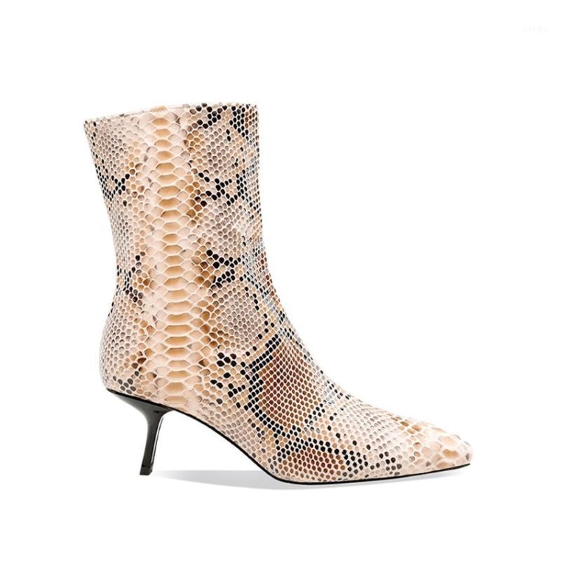

Womens Pointy Toe Ankle Boots Snake Pattern Strange High Heel Match Colors Sexy Shoes New 2021 Plus Size 34-481