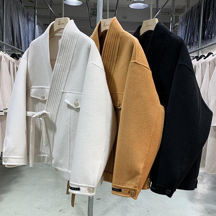 

Spot all wool hand sewn double-sided tweed [Sammy] cashmere wool coat coat women's Korean version 2021 NEW, Black