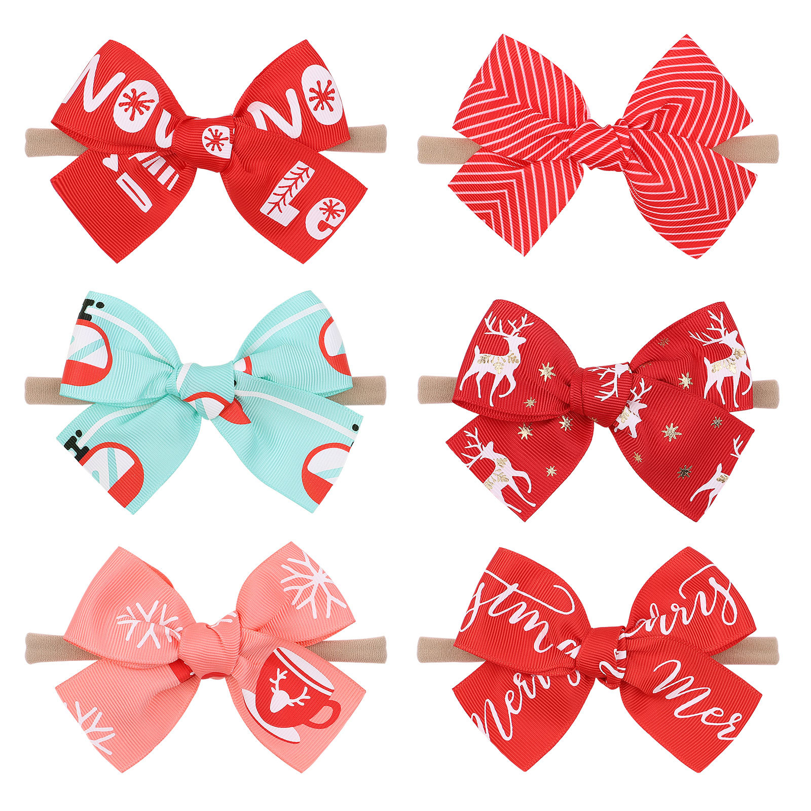 

Baby Girls Bow Headbands Christmas Floral Print Hairbands Kids Soft Nylon Band Children Elastic Bowknot Hair Accessories Headwear for Toddler Infant KHA320, 6 colors