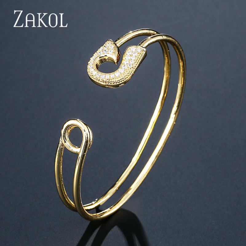 

ZAKOL Luxury Cubic Zirconia Pin Shape Creative Adjustable for Women Trendy Wedding Dinner Birthday Gift Jewelry