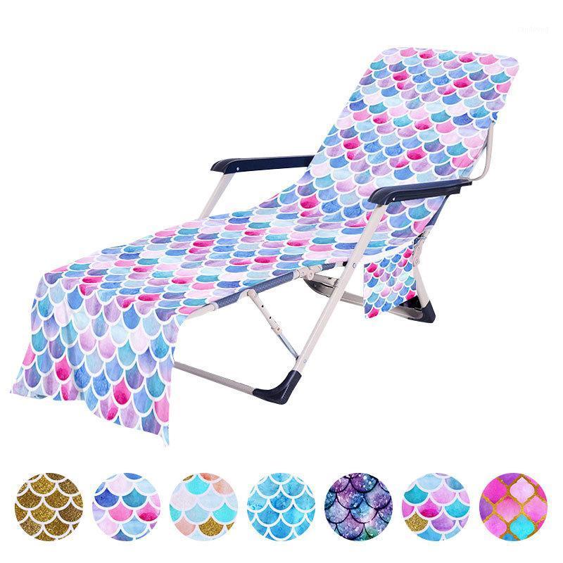 

Colorful Print Beach Chair Cover With Storage Pocket Swimming Pool Sun Lounger Case Microfiber Towel1 Covers