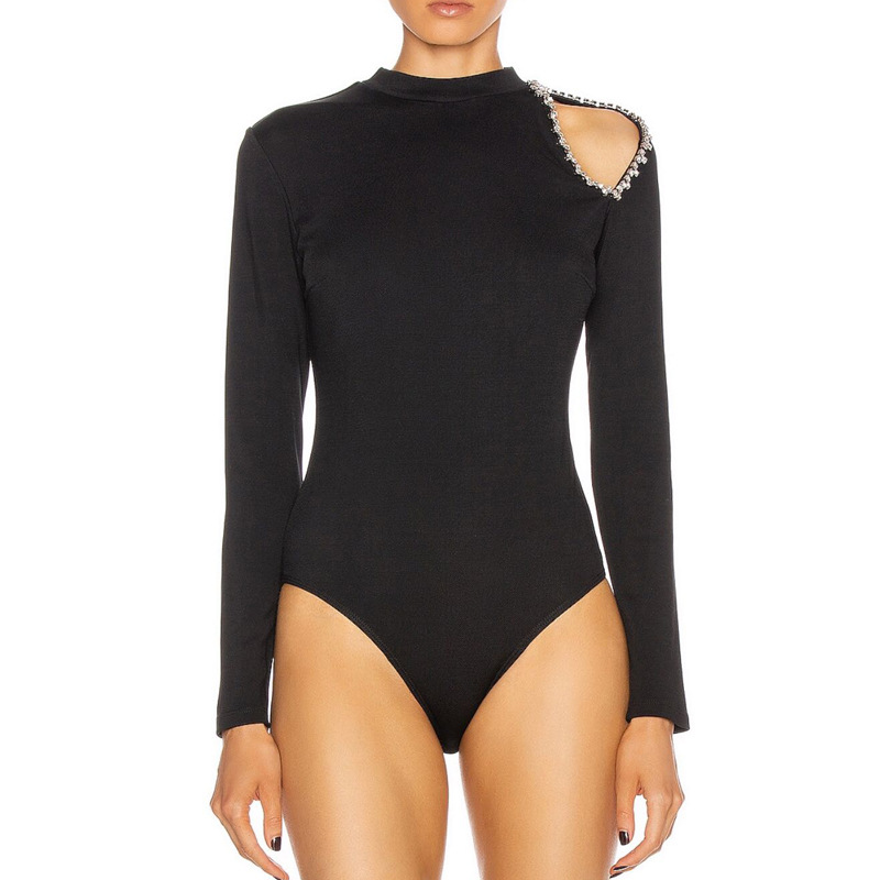 

Baroque style latest sexy deep V-neck printed long sleeve jumpsuit, Ay091219 black