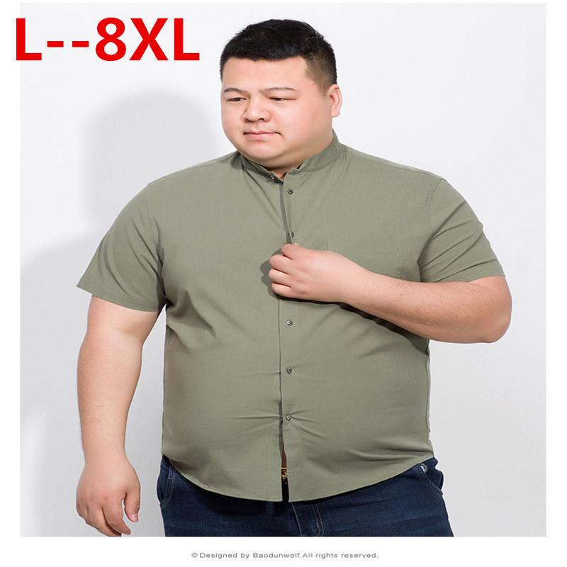 

plus size 10XL 8XL 6XL 5XL Summer Mens Casual Shirts Cotton Gray Color Brand Clothing Man's Wear Loose Fit Short Sleeve Clothes