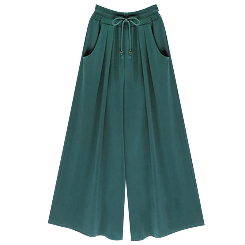 

Plus Size Women Pants Summer Chiffon Loose High Waist Elastic Waist Pants Wide Leg Solid Color Casual Mujer Trousers, Black