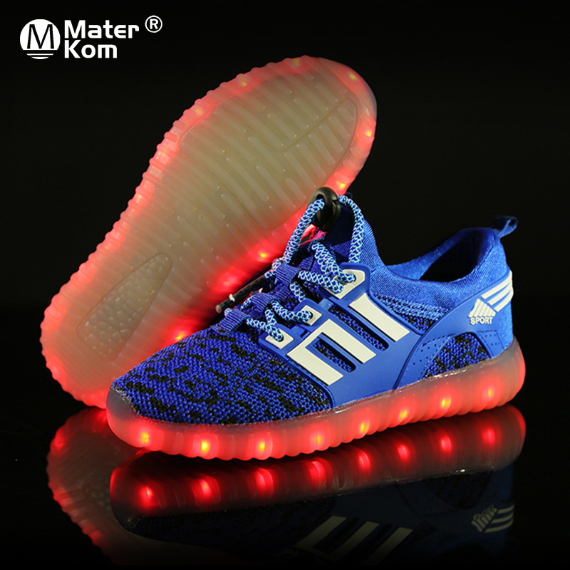 

Size 25-37 Girls Led USB Charge Luminous Sneakers Children Running Shoes with Lights Boys Breathable Glowing Casual Sneakers Y1118, Black