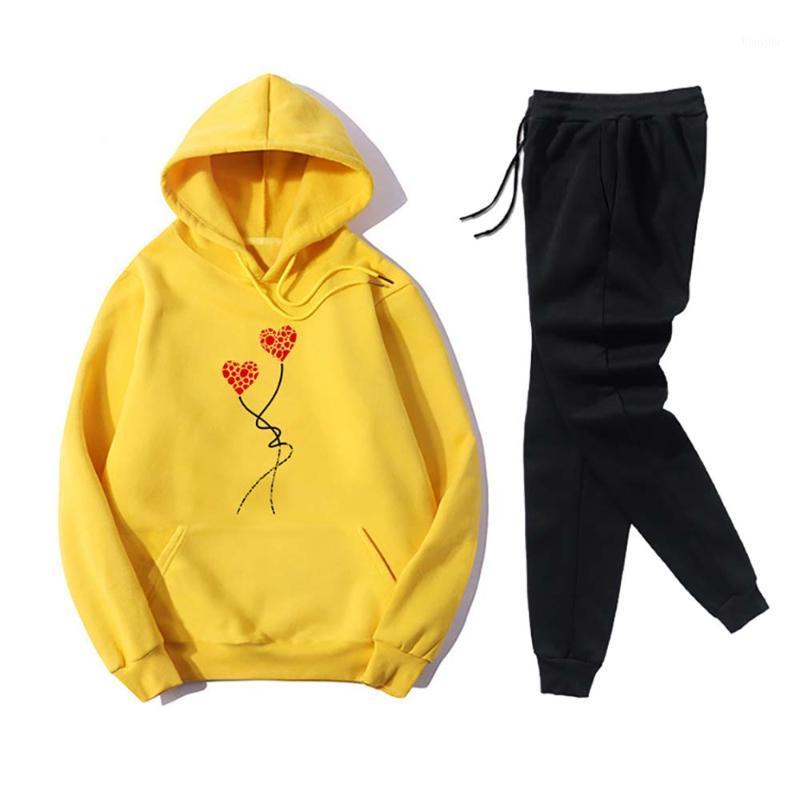 

Two Piece Jogging Suit for Women Printed Hoodies Pullover Drawstring Trousers Tracksuit Baggy Outdoor Gym Running Sport Sets1, Black