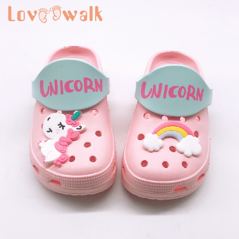 

Children Garden Shoes Cartoon Unicorn Rainbow Pattern Croc Summer Slippers For Kids Boys Girls Comfortable Non Slip Beach Shoe 201130, Blue