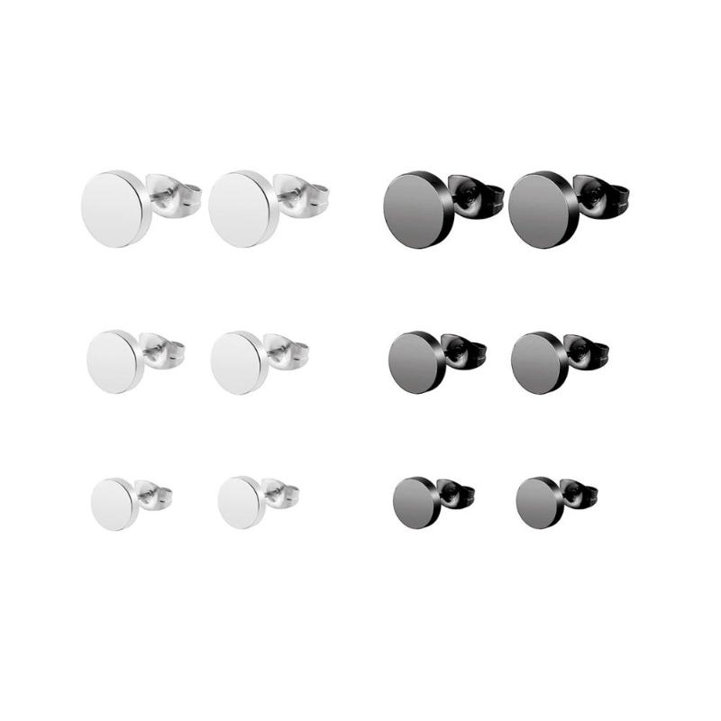 

Mysream 6 Pairs Round Stud Earrings Set for Men Women Two Colors Size 6mm 8mm 10mm