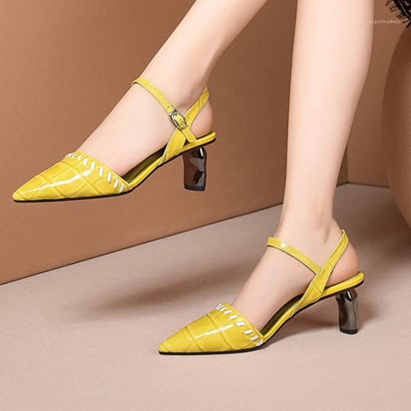 

Fashion full genuine leather high heels office ladies shoes summer beach sandals women sandals blue beige yellow1