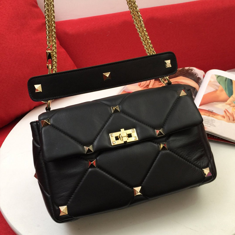 

Chian Shoulder Bag Women Purse Handbag Fashion Genuine Leather Sheepskin Rhombic Pattern Embroidery Big Rivet Hasp High Quality Bags, Red