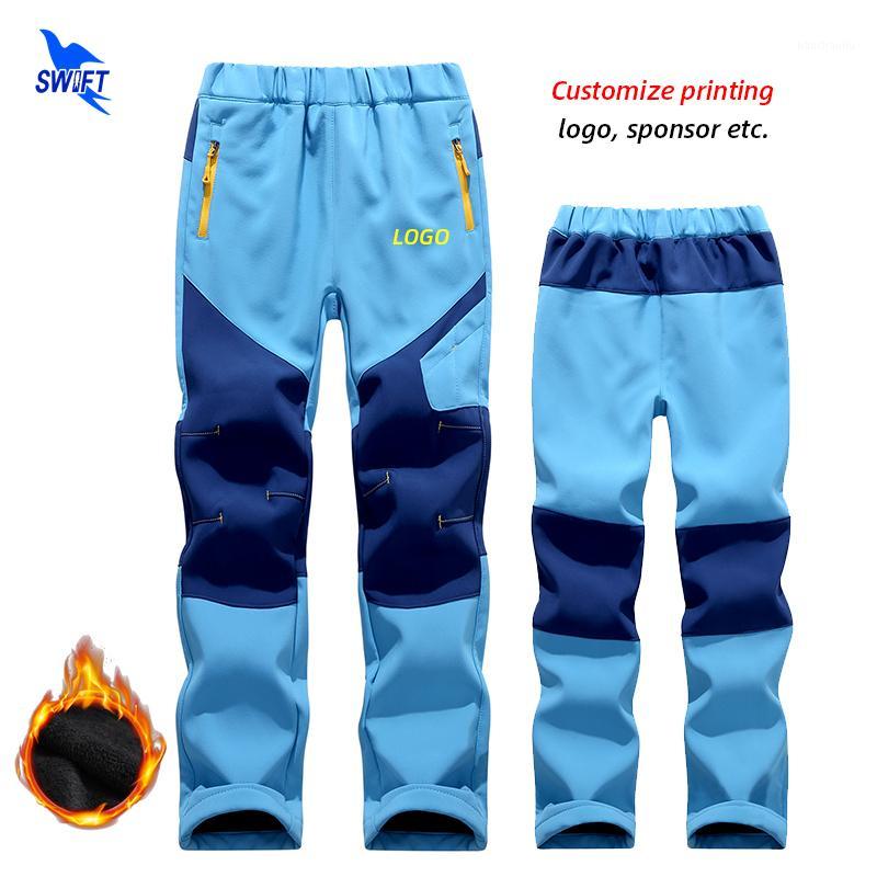 

Customize LOGO Winter Warm Fleece Kids Softshell Pants Boy Girl Waterproof Outdoor Camping Hiking Skiing Windproof Trousers1, Black
