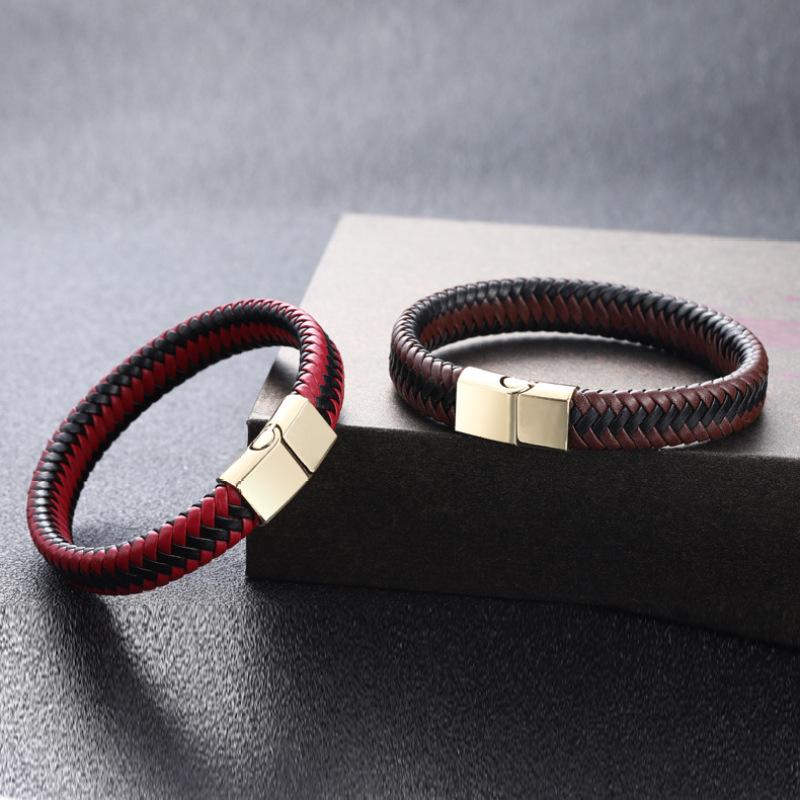 

MOFLO New Arrival Men's Genuine Leather Hand Jewelry Vintage Handmade Braided Leather Bracelet Magnetic Clasp Bracelet