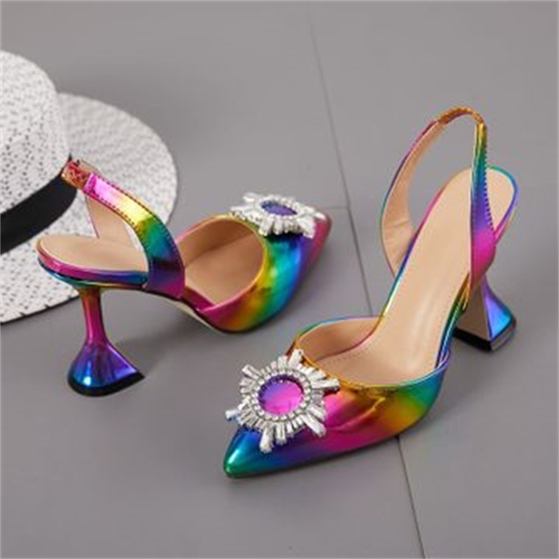 

Sexy fashion summer women's shoes sandals pointed to rhinestones flower glass wine high feminine heels big size slipper, Many