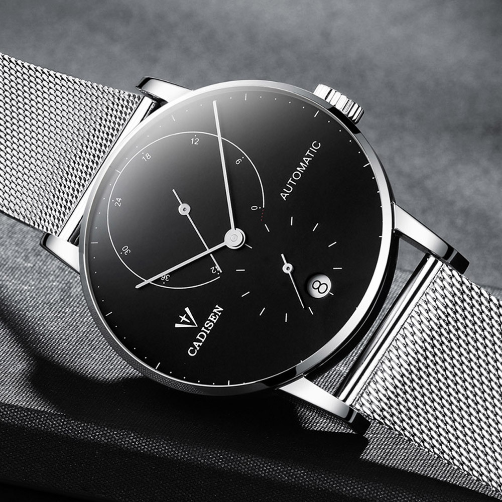 

Cadisen Mens Watches Top Brand Luxury Automatic Date Men Casual Fashion Clock Waterproof Mechanical Stainless Steel Wrist Watch, Slivery;brown