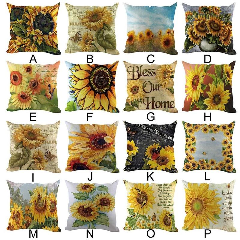 

45*45cm Short Plush Sunflower Cushion Cover Polyester Pillowcase Cojines Decorativos Para Sofa Home Bedroom Sofa Decoration