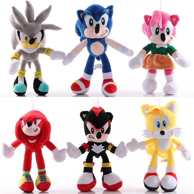 

28cm Sonic the Hedgehog Shadow Sonic Plush Soft Stuffed Toy Amy Rose Knuckles Tails Hot Game Doll For Children Christmas Gifts, Gray