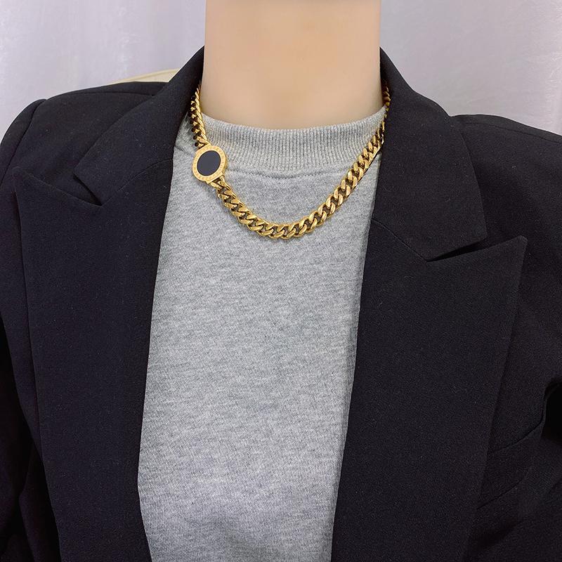 

Chokers Titanium Steel Choker Side Roman Numerals Necklace Collar Statement Hip Hop Big Chunky Gold Color Thick Chain Women Jewelry