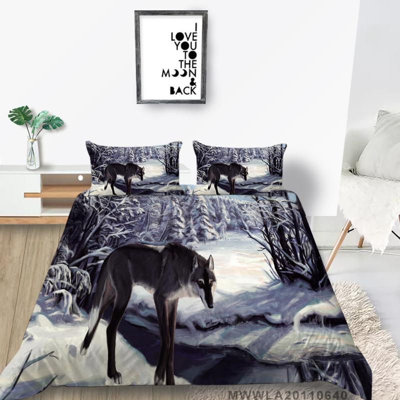 

Winter Forest Bed Set Full Size Artistic Cartoon Wolf Duvet Cover Double King Single Full Queen Bedding Set Animal Series, Style 8