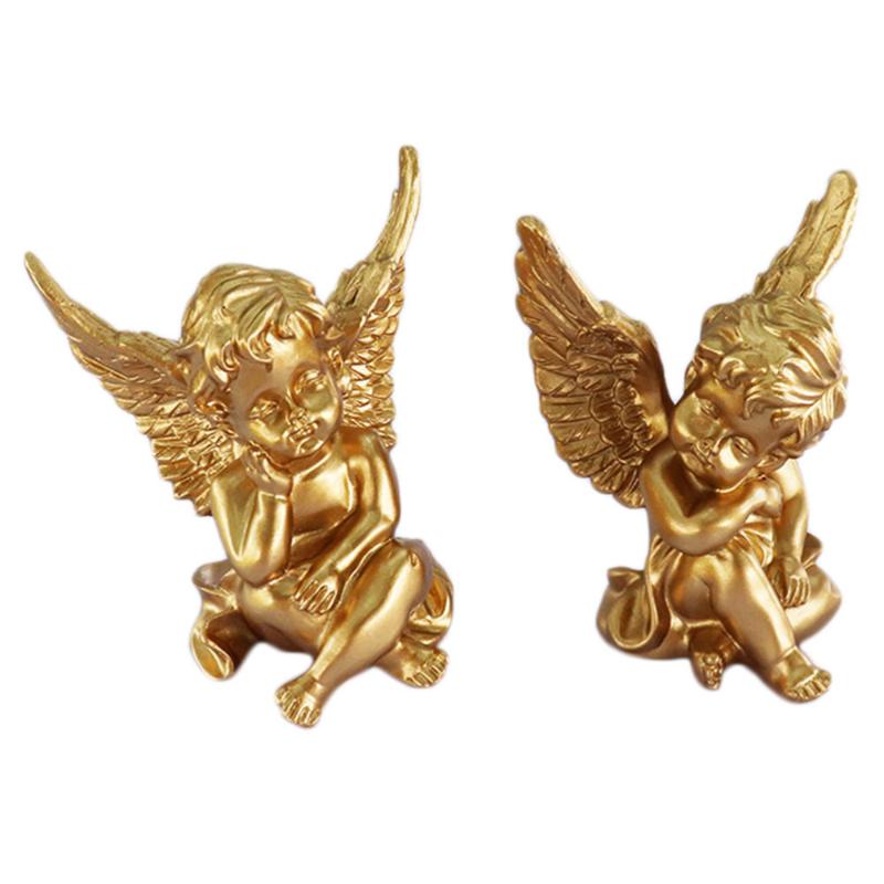 

1 Pair Adorable Angel Creative Angel Ornament Home Decor Resin Craft Birthday Gift (Golden